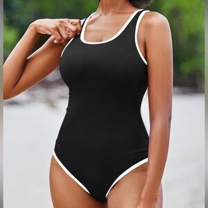 Women One Piece Swimsuit, Bathing Suit Color Block Sports Swimwear NWT L 10